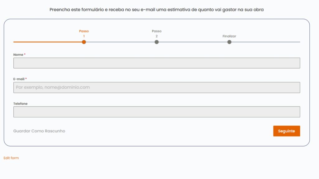 Formulário de orçamento rápido BD Rebuild com preenchimento simples e estimativa por email em 3 minutos